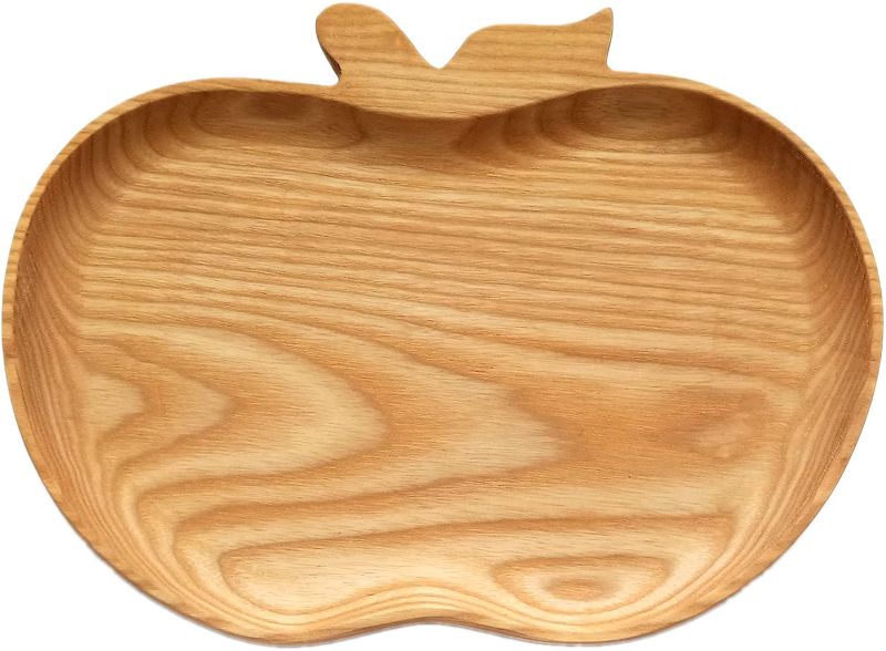 Photo 1 of 10x8’’ Apple Shaped Wooden Trays for Fruit, Bread, Coffee, Appetizer Snacks, Round Wooden Plate, Rustic Serving Trays for Counter Decorative, for Decoration