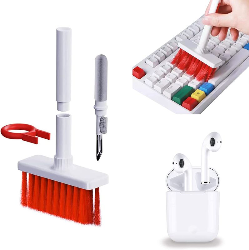 Photo 1 of 5 Packs of Computer Dust Cleaning Brush for Keyboard, Headphones Cleaning Brush, Soft and Durable,5 in 1 Keyboard Brush Set Including Keycap Puller Remover, Multifunctional Brush for Computer Cleaning (Red)