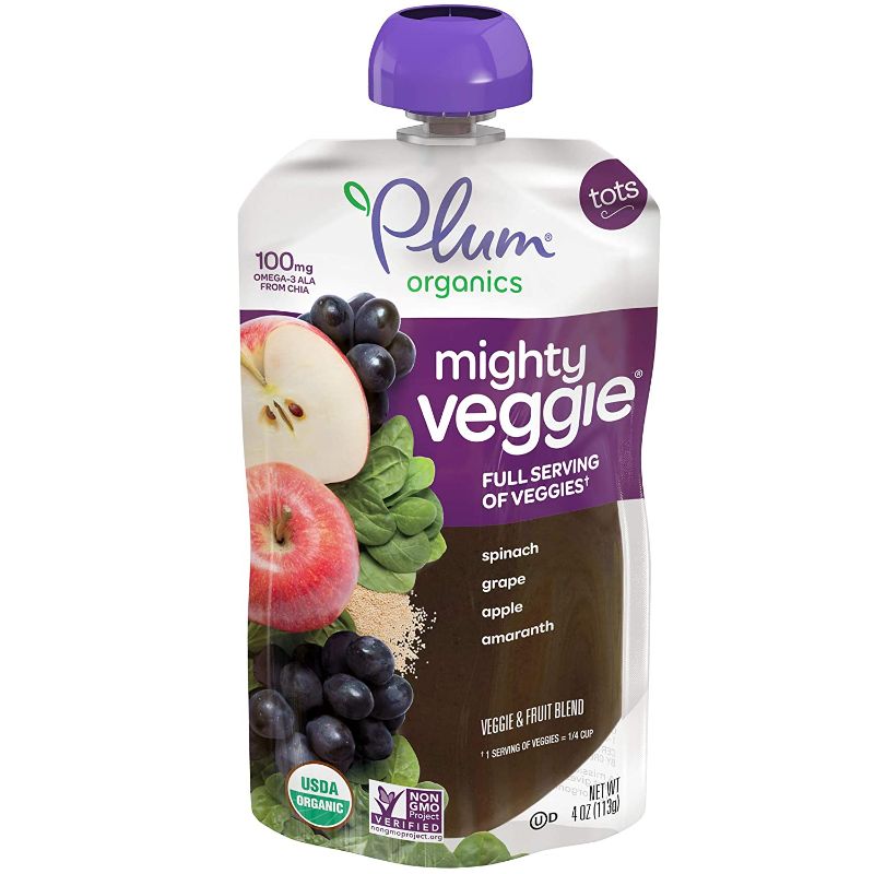 Photo 1 of 2 Cases of Plum Organics Baby Food Pouch | Mighty Veggie | Spinach, Grape, Apple & Amaranth | 4 Ounce | 6 Pack | Organic Food Squeeze for Babies, Kids, Toddlers  ---bb 08 2022