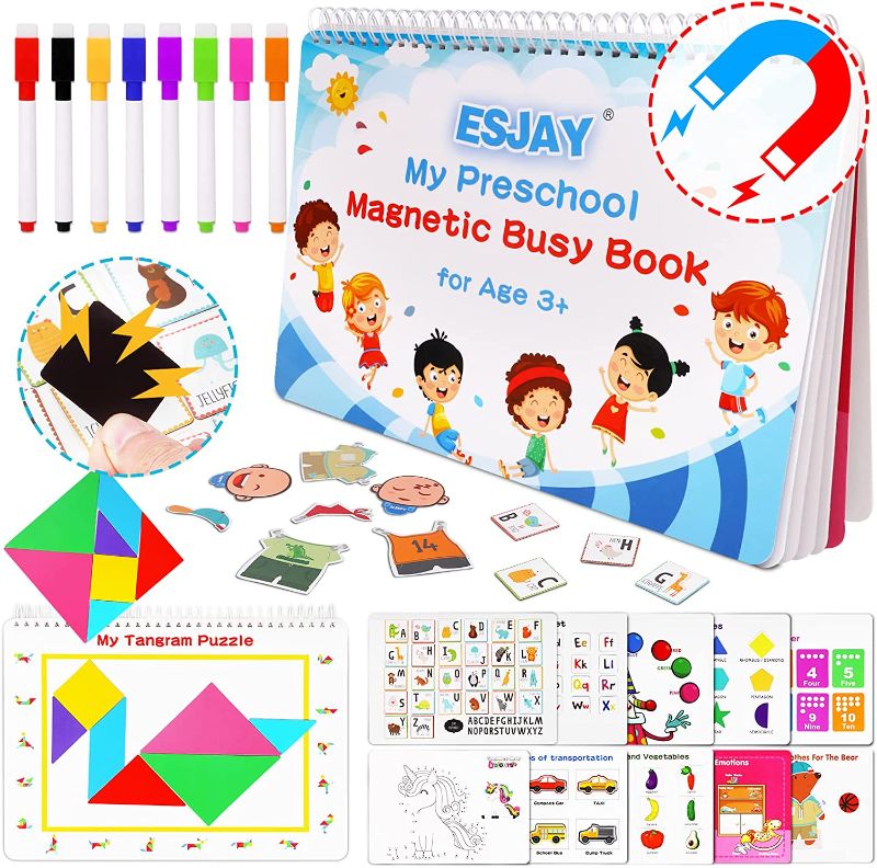 Photo 1 of Esjay Busy Book for Toddlers, Magnetic Preschool Learning Activities, Montessori Toys Educational, Autism Sensory Toys with 8 Colored Markers