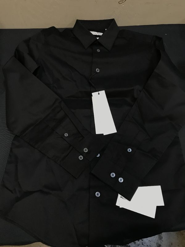 Photo 2 of Calvin Klein Boys' Long Sleeve Slim Fit Dress Shirt, Style with Buttoned Cuffs & Shirttail Hem --- 14 
