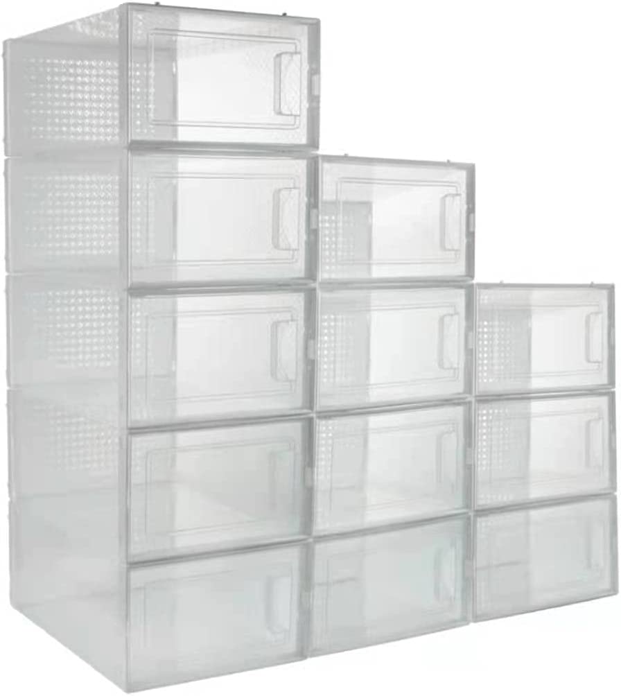 Photo 1 of 12 Pack Shoe Storage Box, Shoe Boxes Clear Plastic Stackable , Drawer Type Front Opening Shoe Holder Shoe Organizer Containers with Lids JENIGH JEWEL (13.2” x 9” x 5.5”)
