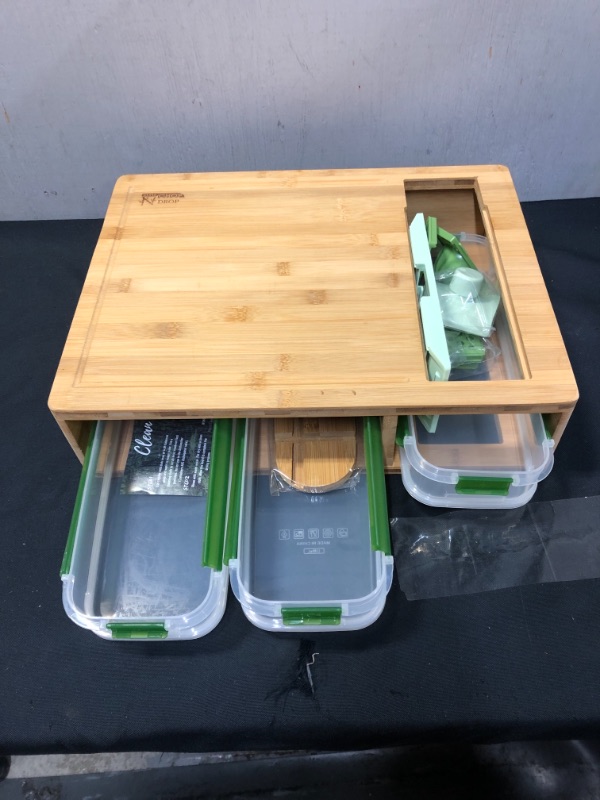 Photo 2 of Bamboo Cutting Board With Containers And Locking Lid. Includes Built-in GRATER. Extra Large Cutting Board Set With Trays For Easy Food Prep And Cleanup. Stackable Containers For Easy Storage
