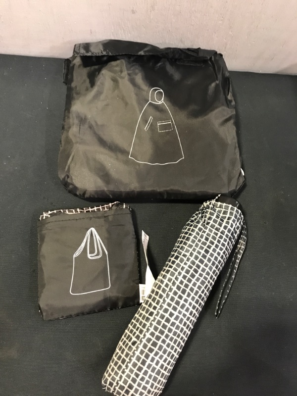 Photo 2 of KNALLA Combo Umbrella, Shop Bag and Rain Poncho Black and White
