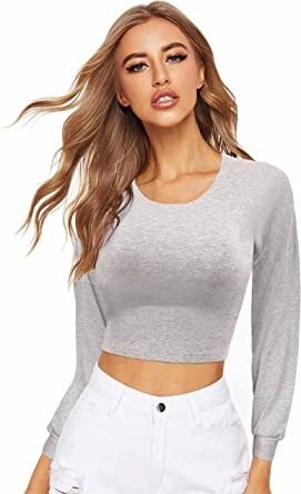 Photo 1 of  ROMGUEST Women's Short Sleeve Exposed Navel Tops Long Sleeve T-Shirt Bare Midriff Women Crop Top
