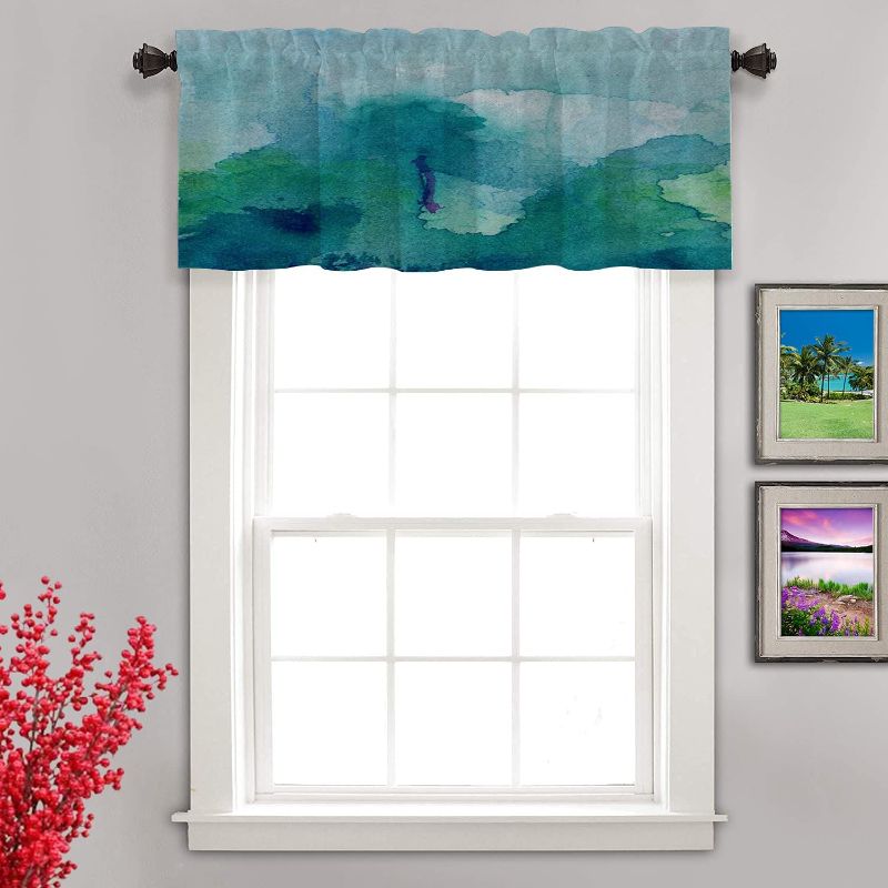 Photo 1 of  Shrahala Abstract Kitchen Valances Half Window Curtain, Colorful Paint Abstract Painting Watercolor Oil Modern Artistic Heat Insulated Valance for Window Ink Printing Valances Curtains 52x18 inch
