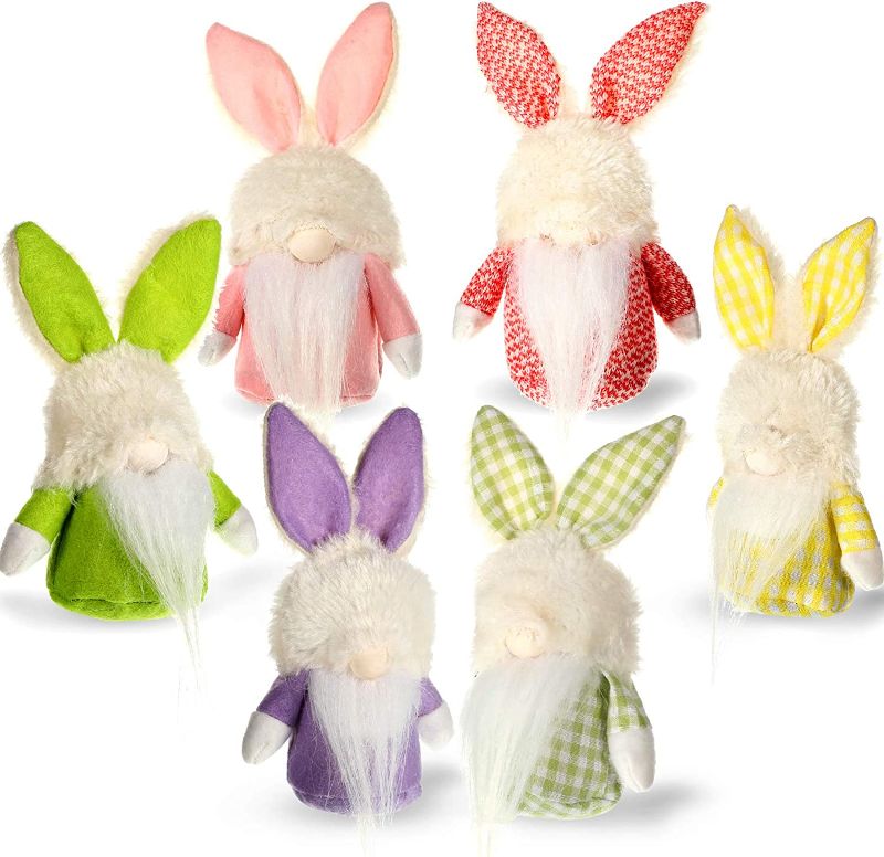 Photo 1 of 6 Pieces Easter Bunny Gnomes Colorful Plush Bunny Gnomes Easter Gnomes Easter Decor Dolls Soft Plush Dwarfs Spring Collectible Gnomes Easter Holiday Home Decoration for Woman Kids
