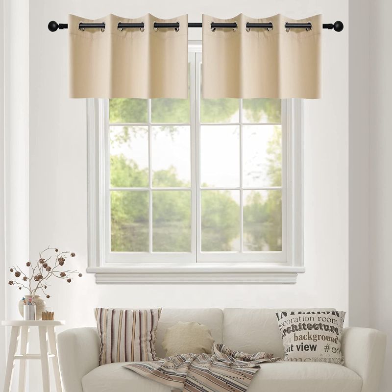 Photo 1 of YGO Room Darkening Small Window Curtains Elegant Home Decorative Blackout Valance Tiers with Grommet Top for Living Room Nursery Bedroom 52 Wide by 18 Long Beige Double Panels
