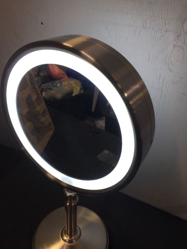 Photo 1 of Conair Double-Sided Fluorescent Mirror, Satin Nickel