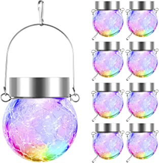 Photo 1 of 8-Pack Hanging Solar Lights Outdoor, Color Changing Decorative Cracked Glass LED Ball Light Solar Powered, Waterproof RGB Globe Lantern for Pathway, Garden, Yard, Patio, Wedding Decor (Multicolor)
