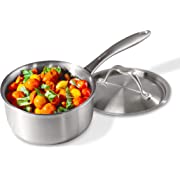 Photo 1 of Abbio Sauce Pan + Lid, 2-Quart Capacity, 7” Diameter, Stainless Steel, Fully Clad Cookware, Induction Ready Pot, Oven & Dishwasher Safe, PFOA Free, Non Toxic, Stay Cool Handle
