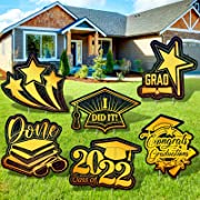 Photo 1 of 16 Inch 2022 Graduation Yard Sign Graduation Party Yard Signs with Stakes 6 Pcs Large Graduation Outdoor Lawn Decorations Graduation Party Yard Signs Rose Glitter Corrugated Yard Decoration (Gold)
