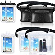 Photo 1 of 4 Pieces Waterproof Phone Pouch Universal Cellphone Case and 4 Pieces Waterproof Fanny Pack Waist Bag Screen Touchable Dry Bag for Swimming Snorkeling Kayaking Boating Fishing
