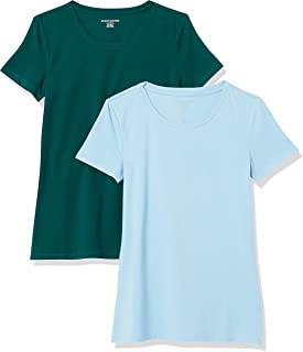 Photo 1 of Amazon Essentials Women's 2-Pack Short-Sleeve Classic Fit T-Shirt, 2-Pack Dark Green/Powder Blue, L
