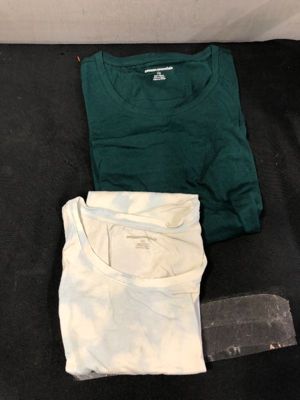 Photo 2 of Amazon Essentials Women's 2-Pack Short-Sleeve Classic Fit T-Shirt, 2-Pack Dark Green/Powder Blue, L
