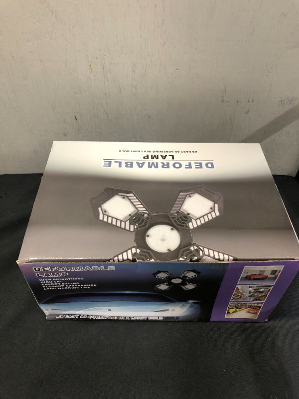 Photo 1 of 2 Pack Deformable LED Garage Light 120W 6500K Super Bright Illuminator 360 Garage Lights with 4 Adjustable Panels E26 E27 LED Garage Lights Ceiling Basement Workshop Warehouse

