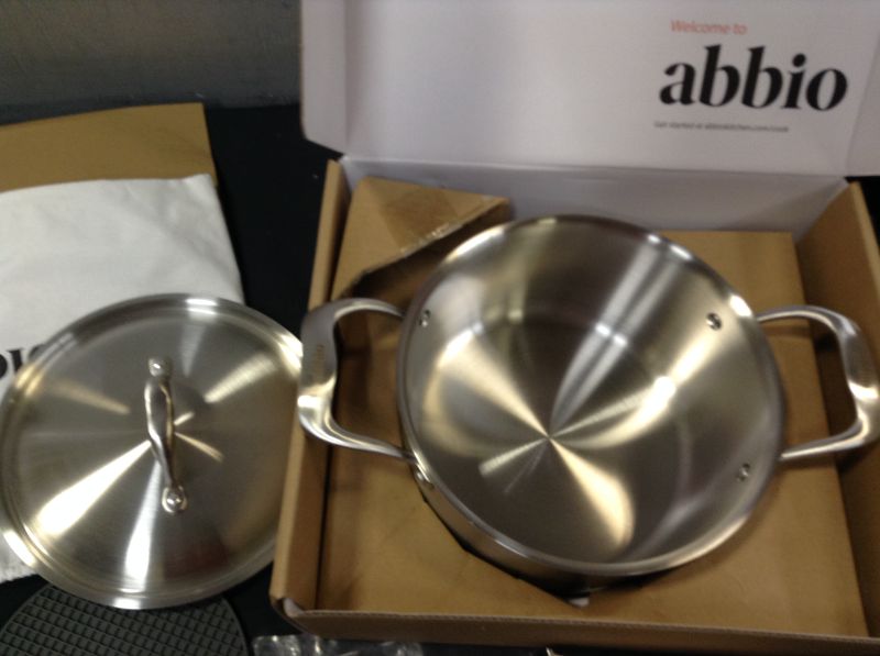 Photo 2 of Abbio Frying Pan + Lid, 6 Quart Capacity, 9.5" Diameter, Stainless Steel, Fully Coated Cookware, Induction Ready Pot, Oven & Dishwasher Safe, PFOA Free, Non-Toxic, Fresh Handle