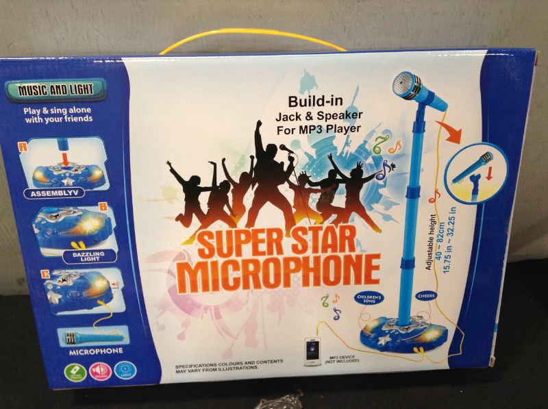 Photo 3 of Dash microphone Superstar karaoke Microphone Play Set w/ lights Built In MP3 Player, Speaker, Adjustable Height--blue--factory sealed