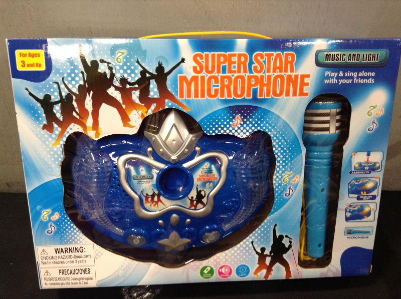 Photo 2 of Dash microphone Superstar karaoke Microphone Play Set w/ lights Built In MP3 Player, Speaker, Adjustable Height--blue--factory sealed