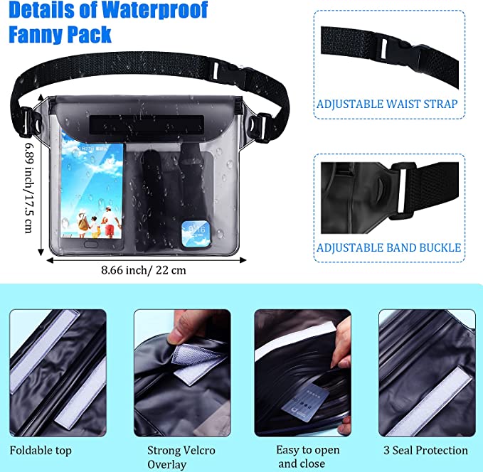 Photo 2 of 4PCS Waterproof Universal Cell Phone Pouches & 4PCS Waterproof Touchscreen Fanny Pack Dry Bag for Swimming Snorkeling Kayaking Boating Fishing