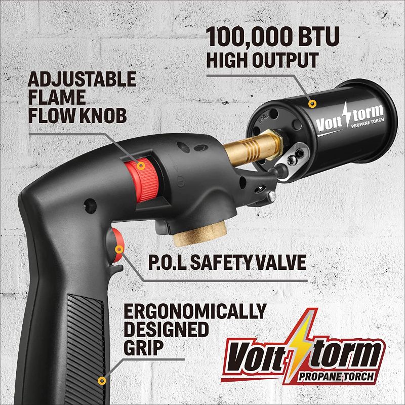 Photo 3 of Voltstorm Cooking Torch Propane Torch, Culinary Torch with High Output 100,000 BTU, Charcoal Starter, Weed Burner, Campfire Starter,Professional Grilling Torch for Searing Steaks,Roasting Peppers,BBQ
