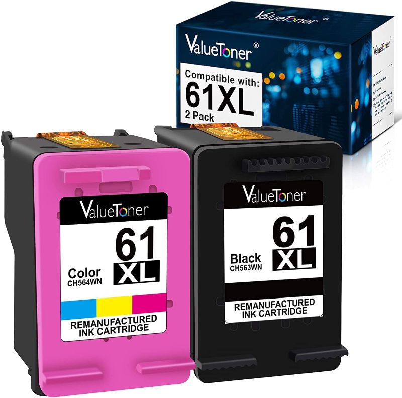 Photo 1 of Valuetoner Remanufactured Ink Cartridges Replacement for HP 61XL 61 XL to use with Envy 4500 Deskjet 1000 1056 1510 1512 1010 1055 OfficeJet 4630 Printer (1 Black, 1 Tri-Color, 2-Pack)
