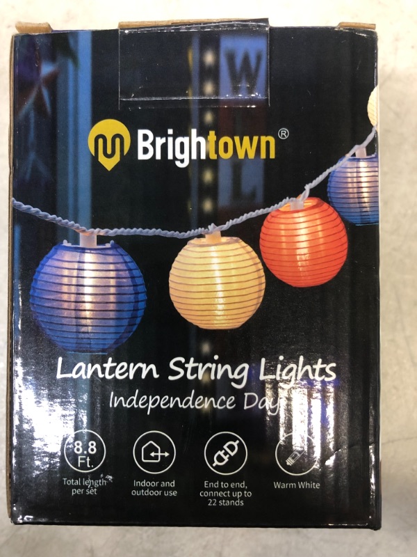 Photo 2 of 4th of July Lights - Minetom Lantern String Lights, 6.7 Feet 10 Waterproof Nylon Lantern Hanging Globe Light, Plug in Connectable Decorative Lights for Independence Day Garden Fourth of July Decor
