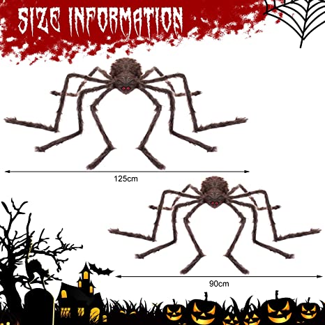 Photo 1 of 2 Pcs Halloween Giant Spider Decorations, 4.1 ft 2.9 ft Soft Hairy Scary Spider Halloween Decor Creepy Large Realistic Spider Brown Animated Halloween Spider for Indoor Outdoor Yard Party Garden
