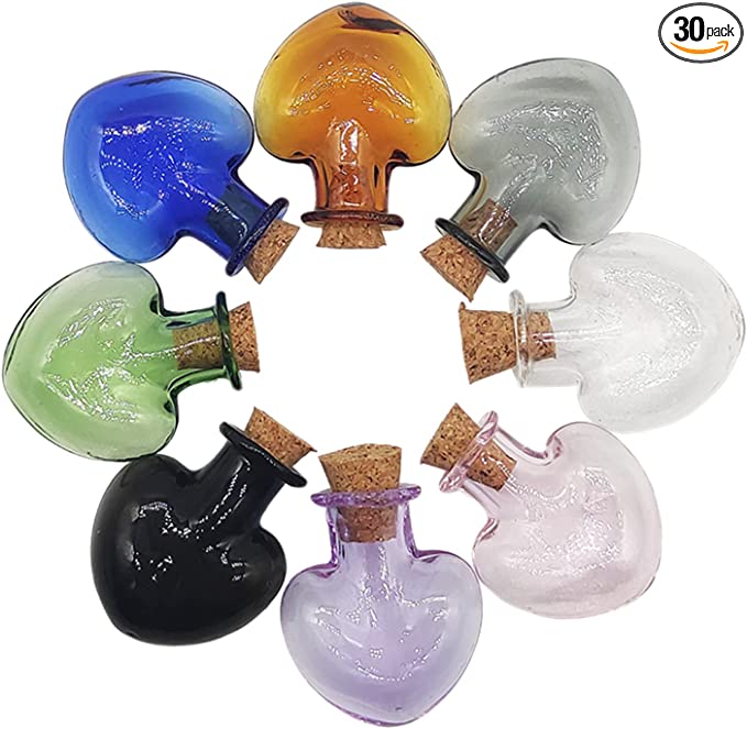 Photo 1 of 30PCS Mini Colorful Wishing Glass Bottles With Cork Stoppers Small Pendant Decorative Tiny Jar (Heart Mixed)
