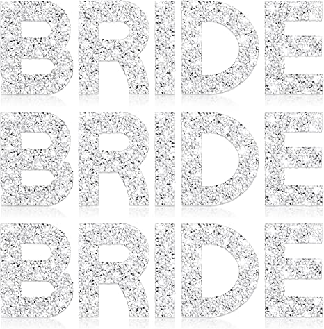 Photo 1 of 15 Pcs Bride Patch Pearl Rhinestone Letters Iron on English Letter Patches Stickers Bling Rhinestone Stick on Fabric Letter Glitter Alphabet Decals Hotfix Crystal Stickers for DIY Crafts Clothes Hats
