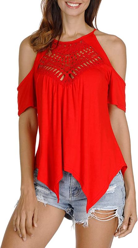 Photo 1 of Haola Women's Summer Tops Casual Cold Shoulder Lace Irregular Hem Blouse Shirts M
