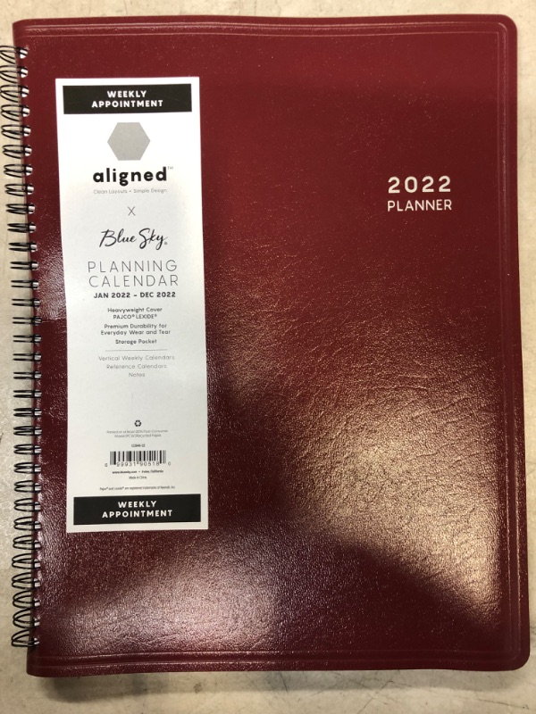 Photo 2 of Blue Sky Aligned 2022 Weekly Vertical Appointment Planner, 8.25" x 11", Heavyweight Cover, Semi Concealed Wirebound, Burgundy (123848-22)