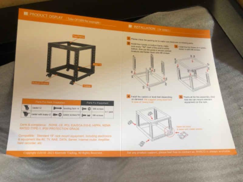 Photo 3 of 12U Server Rack Open Frame with Casters-RIVECO 4 Post Quick Assembly 19-inch, Data Rack Network Shelf Cabinet Heavy Duty Black 12U Rack