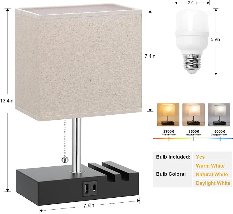 Photo 1 of 1pc--Kakanuo USB Table Lamp with USB-C, USB-A Charging Ports and Phone Slots 
