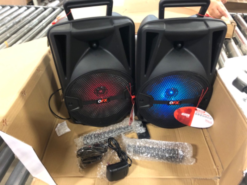 Photo 2 of PBX-800TWS 8-Inch Bluetooth Stereo PA System Comes with 2X 8 Speakers and 2X Stands, 2X Microphones, and a Remote Control