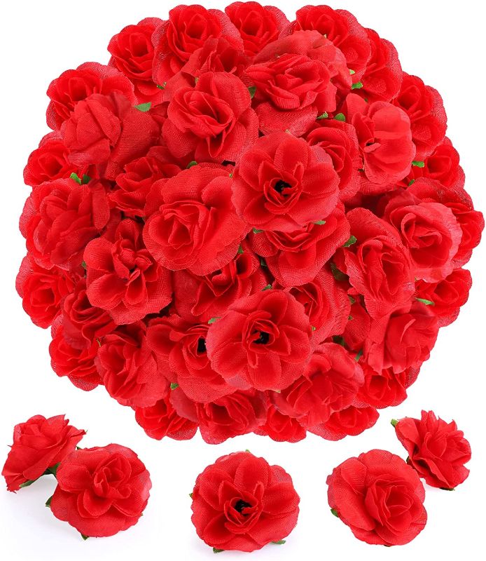 Photo 1 of Yinsun Mini Rose Artificial Flower Heads, Real Looking Silk Rose for DIY Wedding Bouquets Bridal Shower Baby Shower Party Decoration (Red) ---- 2 PACK 
