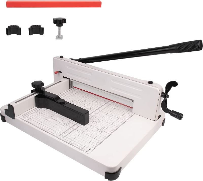 Photo 1 of A4 Paper Cutter Professional Guillotine Trimmer - Heavy Duty Paper Cutting Craft Machine with 380 Sheet 2.85oz Paper Capacity, Additional 1 Red Knife Pad, 2 Rubber Feet and 1 Set of Positioning Screws
