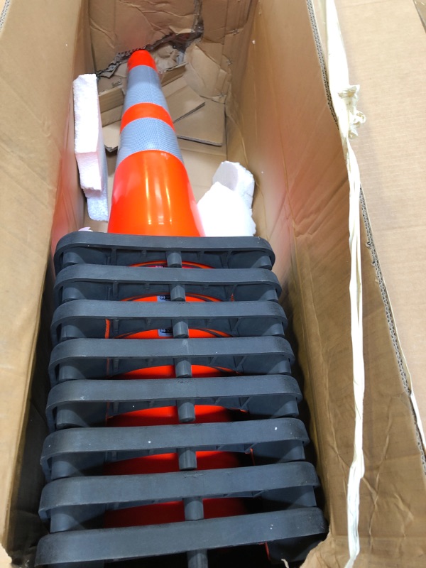 Photo 2 of (8 Cones) BESEA 28” inch Orange PVC Traffic Cones, Black Base Construction Road Parking Cone Structurally Stable Wearproof (28" Height) 01_28"(8 Cones)