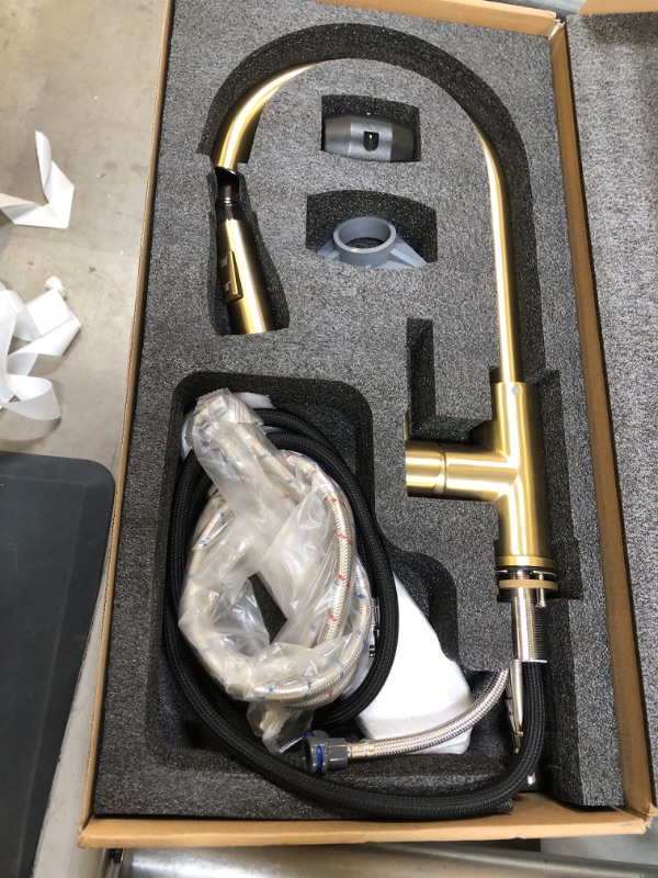 Photo 2 of havin Gold Kitchen Faucet,Kitchen Faucet with Pull Down Sprayer Head,Spot Free,Including 10 inch Deck Plated, Fit for 1 and 3 Holes (Style A, HV601) Modern Brushed Gold