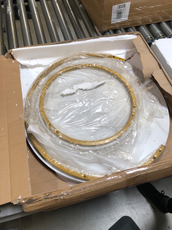Photo 1 of aboxoo Coffee Table Nesting White Set of 2 Side Set Golden Frame Circular and Marble Pattern Wooden Tables, Living Room Bedroom Apartment Modern Industrial Simple Nightstand