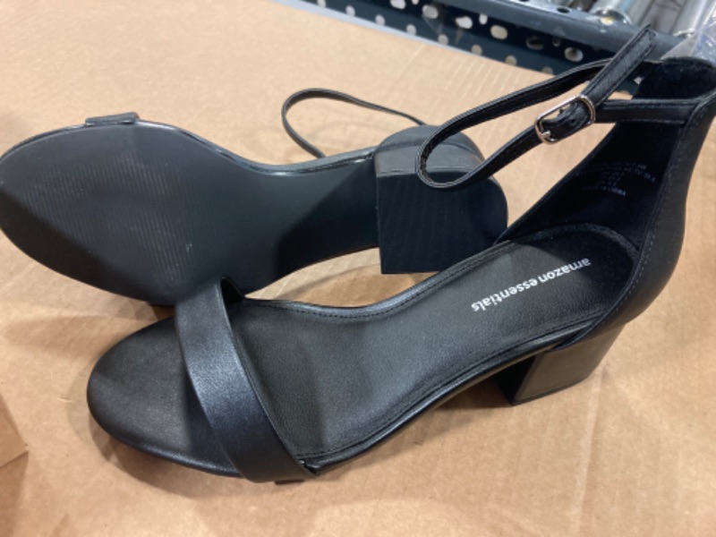 Photo 2 of 7.5--Amazon Essentials Women's Two Strap Heeled Sandal 7.5 Wide Black, Faux Leather