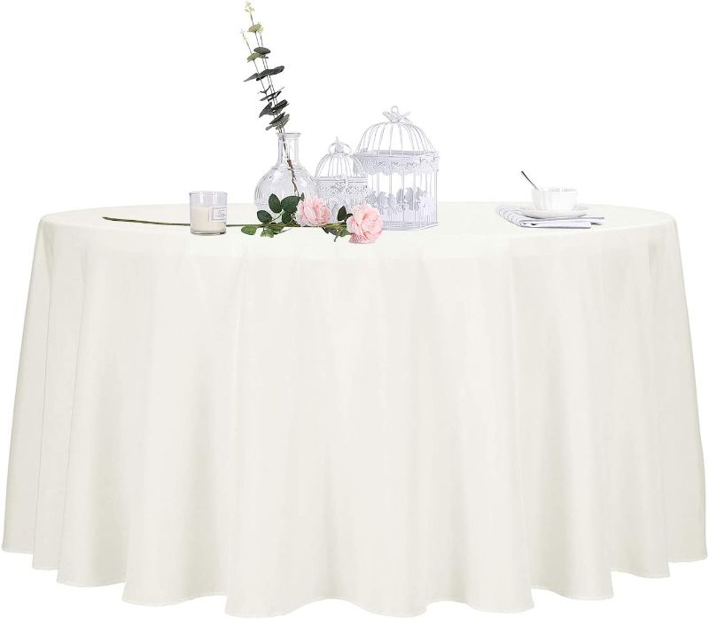 Photo 1 of  2pack 120 Inch Ivory Round Tablecloth in Polyester Fabric 
