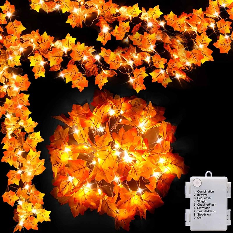 Photo 1 of [8 Lighting Modes & Timer] Thanksgiving Decorations for Home Maple Leaf Garland with Lights 40LED Battery Operated Waterproof, Fall Decor Outdoor Indoor Fall Decorations Halloween Friendsgiving Autumn
