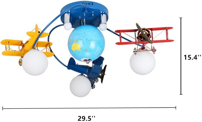 Photo 2 of LAKIQ Boys Room Chandelier Airplane Modern LED Flush Mount Lighting with World Globe Creative Cartoon Aircraft Light Fixture for Kids Room Childrens Room Bedroom