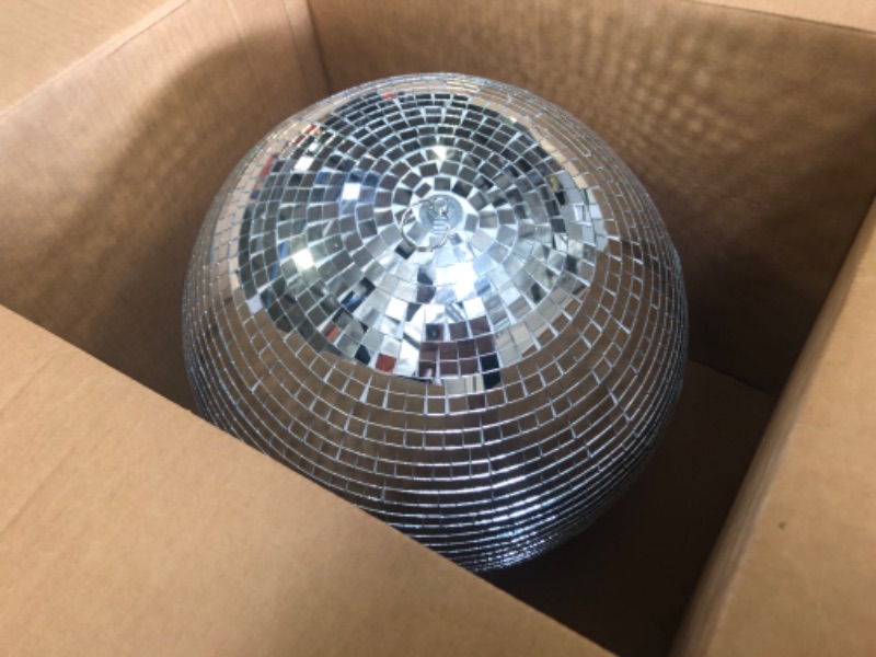 Photo 1 of 14in Disco Mirror Ball with Hanging Ring Silver 