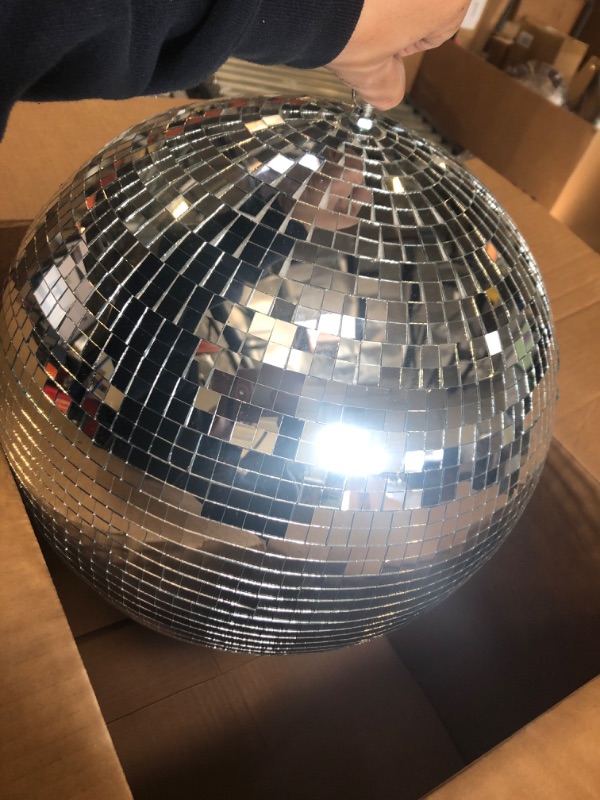 Photo 3 of 14in Disco Mirror Ball with Hanging Ring Silver 