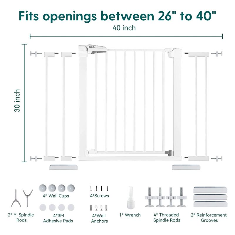 Photo 1 of Babelio Baby Gate for Doorways and Stairs, 26-40 inches Dog/Puppy Gate, Easy Install, Pressure Mounted, No Drilling, fits for Narrow and Wide Doorways, Safety Gate w/Door for Child and Pets White 26-40 Inch (Pack of 1)