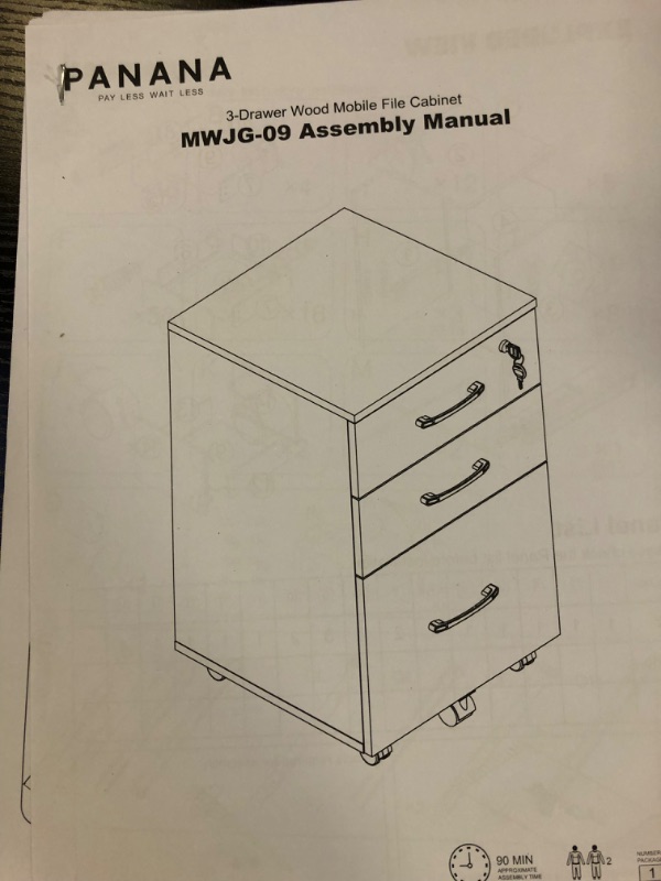Photo 5 of Panana 3 Drawer Wood Mobile File Cabinet, Under Desk Storage Drawers Small File Cabinet for Home Office (Black)
