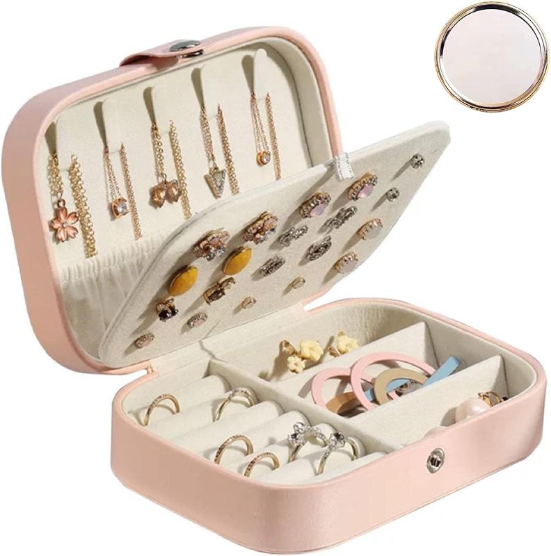 Photo 1 of  Small Jewellery Box Organiser for Women Girls, PU Leather Portable Travel Jewelry Storage Case Display Holder Tray for Ring Earrings Necklace Bracelet, Jewelry Gift Box Kids  ( Baby Blue)  -- Factory Sealed --
