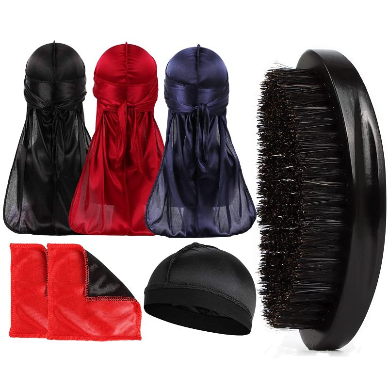 Photo 1 of 360 Wave Kit for Men 360,Includes 360 Wave Brush for Men 360 Wave Starter Kit Men Hair Waves, Medium Hard Hair Wave Brush Kit and Black Silk Durags Set for Men 360+360 Wave Crown Patch Silk+ Wave Cap
